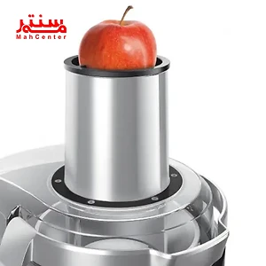 این آبمیوه گیری نقره ای و مشکی است و دارای یک ظرف بزرگ برای تفاله و یک ظرف کوچک برای آبمیوه است.